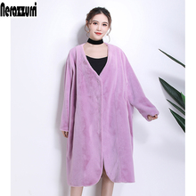 Nerazzurri Winter long oversized warm soft fluffy faux fur coat women bat sleeve v neck Loose fake fur jacket Korean fashion 2024 - buy cheap