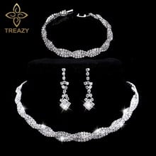 TREAZY Stunning Silver Plated Rhinestone Crystal Wedding Jewelry Choker Necklace Earrings Bracelet Set Women Bridal Jewelry Set 2024 - buy cheap