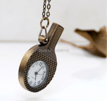 Moda bronze raquete de tênis de mesa bolso relógio colar jóias vintage atacado camisola corrente moda bolso relógio 2024 - compre barato
