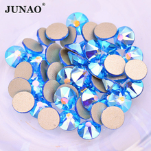 JUNAO SS20 Cape Blue AB Round Glass Rhinestone Applique Flatback Crystal Stickers Face Nail Decoration Stones Non Hotfix Strass 2024 - купить недорого