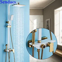 Senducs White Gold Bathroom Shower System Quality Brass Bathroom Faucet and Bathroom Hand Spray Rainfall Bathroom Shower Set 2024 - buy cheap