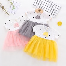 Summer Baby Girls Polka Dot Print Patchwork Mesh Short Sleeve Cute Princess Party Kids Pleated Tutu Dress vestidos 2024 - buy cheap