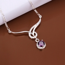 Necklace Silver Plated Necklace Silver 18 Inches Chain Pendant Necklaces Purple Crystal Jewelry Free Shipping azmn LN484 2024 - buy cheap