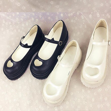 Cosplay JK Uniform Lolita Shoes Japanese Sweet Girls 2 Color Love Hollow Bowknot Cute Heavy-Bottomed Round Head Women Shoes Cos 2024 - buy cheap