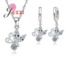Elegant Dancing Butterfly Crystal Necklace Earrings Set Women Beautiful Jewelry  Silver Bridal Pendant Free Ship 2024 - buy cheap