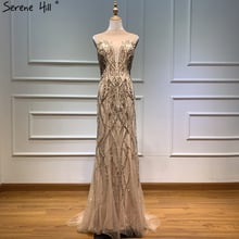 Dubai Luxury Nude Pearls Diamonds Evening Dresses Long 2021 Sleeveless Mermaid Sexy Evening Gowns Real Photo LA60873 2024 - buy cheap