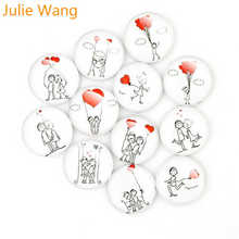 Julie Wang 50PCS 8-15mm Lovers Couple Heart Balloon Pattern Cabochons Glass Flatback Necklace Bracelet Jewelry Making Accessory 2024 - buy cheap