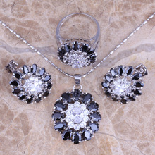 Maravilhoso conjunto de joias banhadas a prata cz branca, preto, zircônia cúbica, brincos, pingente, tamanho 6 / 7 / 8 / 9 / 10 s0428 2024 - compre barato