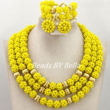 Yellow Crystal Beads Balls Necklace Set Nigerian Wedding African Bridal Jewelry Set Women Costume Jewelry Free Shipping ABY805 2024 - buy cheap