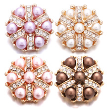 5pcs/lot New Snap Jewelry Rhinestone Crystal Pearl Flower 18mm Snap Buttons Big Snap Fit Gold Metal Snap Bracelet Button Jewelry 2024 - купить недорого