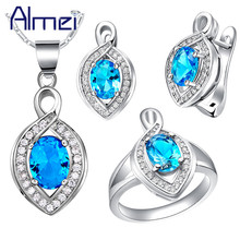 New Almei Silver Blue Jewelry Sets for Women Wedding Bridals  Silver Earrings Red Necklace Set Pink Purple Crystal Rings T452 2024 - buy cheap