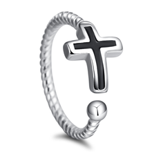 Anenjery 925 anel de prata esterlina, índice clássico, anéis de dedo em vinil preto, cruz de torção tailandesa, para homens e mulheres 2024 - compre barato