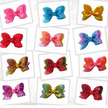 12 pcs  BLESSING Happy  3.5" ABC  chiffon  Ribbon Hairbows, Boutique Hair Bows HairpinsBow Clip  Free  Shipping 2024 - buy cheap