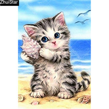 Full Square/5D DIY Diamond Painting "Seashell Cat" Embroidery Cross Stitch Mosaic Home Decor Gift      CJ10 2024 - buy cheap