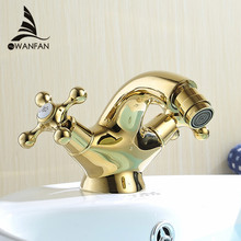 Bidet Faucets Europe Style Gold Bidet Faucet Bathroom Dual Handle Single Hole Bathroom Gold Mixer Taps Hot And Cold Tap WF-7313K 2024 - buy cheap
