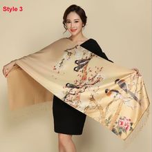 Silk scarf Silk Satin Long Scarf Luxury Brand Women Double Side satin shawl Female high Quality Print hijab foulard winter sc 2024 - buy cheap