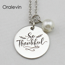 SO THANKFUL Inspirational Hand Stamped Engraved Charm Custom Silver Color Pendant Necklace Gift Jewelry,10Pcs/Lot, #LN2428 2024 - buy cheap