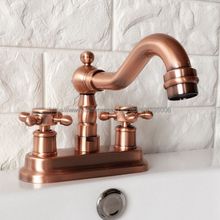 Antique Red Copper Bathroom Faucet Basin Faucets Two Holes Tap Double Handle Hot and Cold Water Mixer Taps Brg047 2024 - buy cheap