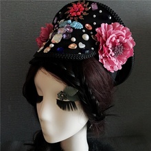 Women Cosplay Flower Rhinestone Pearl Bead Cap Headwear Chinese National Ancient Costume Hat Wedding Head Wear Hair Accessories 2024 - buy cheap