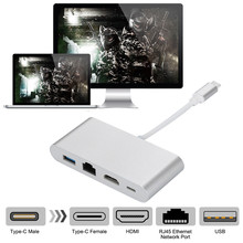Mosunx USB C к HDMI 4K + RJ45 LAN сеть + USB 3,0 + type C адаптер конвертер AC1403 8D1115 Прямая поставка 2024 - купить недорого