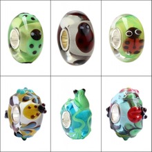 Contas de berloques de prata esterlina 3d grande, flores coloridas sapo ladybugs murano contas de vidro ajuste europeu pulseira joias 2024 - compre barato