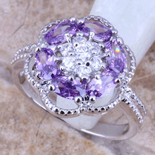 Anillo de circonia cúbica blanca púrpura para mujer, joyería chapada en plata, tamaño 6 / 7 / 8 / 9 R0402 2024 - compra barato