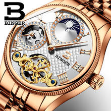 Moon Phase Watches Automatic Wristwatches BINGER Men Mechanical Watch Tourbillon Clock  relogio masculino Rose gold Steel Strap 2024 - buy cheap