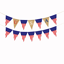 Bandera de arpillera Triangular colgante de lino, cartel conmemorativo del Día de la independencia de EE. UU., banderines de estrellas, decoración para fiesta del 4 de julio 2024 - compra barato