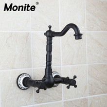 Doubel Handles Wall Mounted Oil Rubbed Black Bronze Bathroom Faucet Bathtub Torneira Basin Sink Faucet Hot And Cold Mixers &Taps 2024 - buy cheap