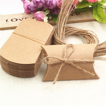 100Pcs Retro Kraft Small Pillow Shape Candy Boxes+100pcs rope Wedding Favor Kraft Gift Box European  Party Supplies 2024 - buy cheap