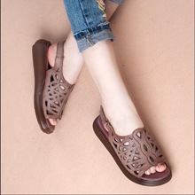 Women's Sandals Summer Handmade Genuine Leather Ladies Sandals Women Flats Retro Style Mother Shoes Flat Sandals 2024 - buy cheap