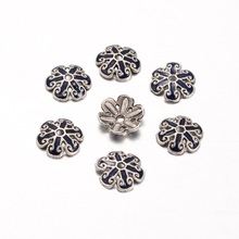 Cuentas de aleación de flores de esmalte de 6 pétalos estilo tibetano, tapas de 12x2,5mm, para joyería artesanal, 10 Uds. 2024 - compra barato