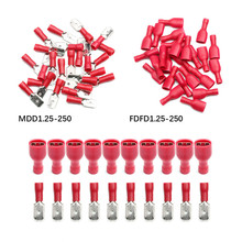 50 pces fdd 1.25-250 MDD1.25-250 vermelho fêmea + masculino spade isolado conector terminal de friso elétrico conjunto para o marinho e automóvel 2024 - compre barato