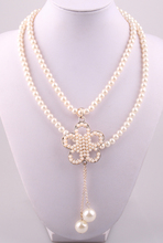 Бесплатная доставка, модное длинное жемчужное многослойное женское ожерелье с кулоном в виде цветка для праздника 2024 - купить недорого