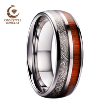 Men Women Wedding Band Tungsten Ring 8MM With Real Wood And Meteorite Inlay Comfort Fit 2024 - buy cheap
