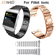 Alta qualidade relógios de metal cinta para fitbit ionic pulseira strass substituição para fitbit ionic pulseira transporte da gota 2024 - compre barato