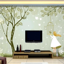 Wellyu personalizado papel de parede 3d foto murais floresta menina pintados à mão de madeira tv fundo pintura 3d 2024 - compre barato