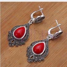 HANDMADE VINTAGE NATURAL RED CORAL 925  bead Marcasite  dangle artificial coral  Earring jewelry women Wonderful 2024 - buy cheap