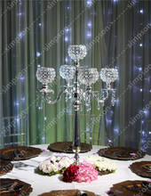 Free shipment 4pcs/lots wedding crystal metal silver candelabras 5 arms 30inch tall wedding centerpiece event party decorations 2024 - buy cheap