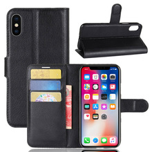 Funda para Apple iPhone X 10, cubierta de cuero con tapa y patrón de Lichee, con tarjetero, color negro, para iPhone 10, iPhone X 2024 - compra barato