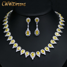 Cwwzircon Блестящий жёлтый кристалл и фианит для вечевечерние набор украшений для женщин роскошный свадебный костюм ювелирные изделия T267 2024 - купить недорого