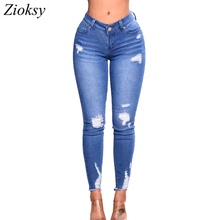 Женские джинсы, обтягивающие длинные узкие брюки с высокой талией, эластичные джинсовые штаны с дырками, женские хлопковые джинсы 2024 - купить недорого