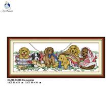 Six Puppies Patterns Cross-stitch Kits Counted DIY Handmade 11CT 14CT DMC Printed Cloth for Embroidery Home Decor Needlework 2024 - buy cheap