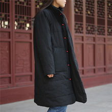 Abrigo largo medio de estilo chino para mujer, prenda de vestir más algodón grueso, de manga larga, retro, talla única 2024 - compra barato