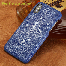 LANGSIDI Genuine Stingray leather Case for iphone 11 pro 13 7 8 8plus X XS MAX XR 12 pro max Luxury leather Handmade Back Cover 2024 - buy cheap
