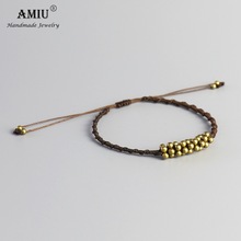 2022 AMIU Handmade Waterproof wax Thread Copper Bead Bracelet Hand Woven Spiral Knot Rope Bangles For Women Men Beads Bracelets 2024 - buy cheap