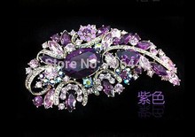 4.9 Inch Elegant Bronze Vintage Purple Rhinestone Crystal Diamante Large Wedding Brooch 2024 - buy cheap