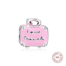 CKK 925 Sterling Silver Pink Travel Bag Charms Fits Pandora Charm Bracelet Necklace Suitcase Beads DIY Jewelry Making berloques 2024 - buy cheap