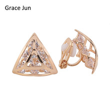 Grace Jun  Bridal Earrings Copper Material AAA CZ Clip on Earrings Without Piercing  for Wedding High Quality No Hole Ears 2024 - buy cheap