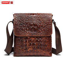 Bolsa de ombro masculina de couro legítimo, bolsa retrô, bolsa mensageiro de couro, bolsas casuais masculinas, estampa de crocodilo, camurça macia 2024 - compre barato